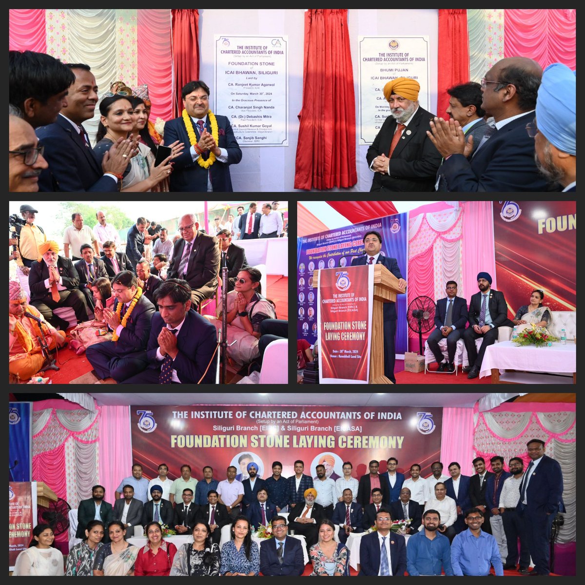 CA. Ranjeet K. Agarwal, President with CA. C. S. Nanda-VP, CA.(Dr.) Debashis Mitra-Past President, CCMs, EIRC & Branch MC Members laid the Foundation Stone of New Branch Building 'ICAI Bhawan' at Siliguri today & also addressed the Member/Student Fraternity present at the event.