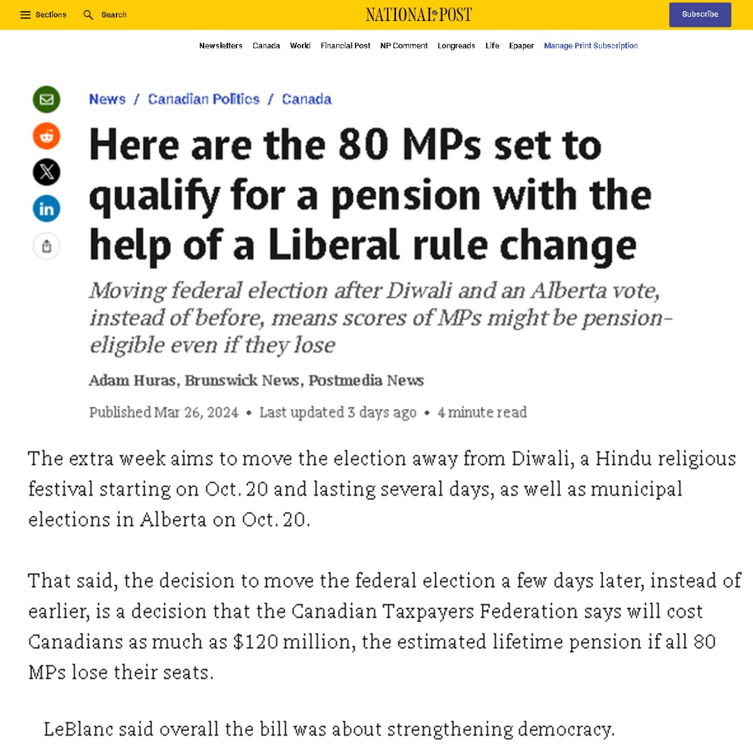 #POWEFUL: In a stunning act of bravery to strengthen democracy, The Liberal Govt tables Bill C-65 to postpone the Federal Election and allow 80MPs to qualify for lifetime pensions!

Even though the one week delay would cost taxpayers over $100M, Trudeau says Bill-C65 is about