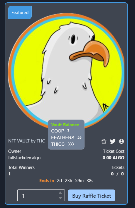 FlippingMfer's tweet photo. these vault #nfts are a thing @Vr6Murph free raffle going let the #gully holders know!! 🦾 some $coop  plus a little $feathers from @scottmarin17 and a nice stash of $thicc (your gunna need these soon) LFG 🔥🚀 only here on #algorand ➡️ https://t.co/H6KaJnGmOU https://t.co/sbq8bRFCJ4
