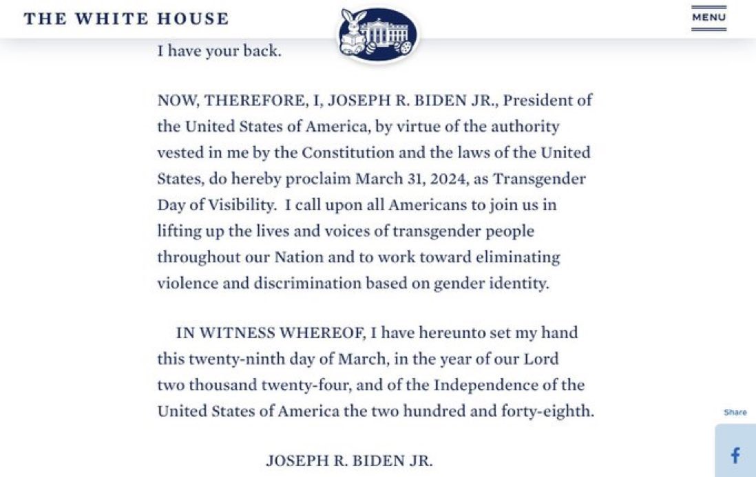 Easter Sunday is being replaced. Our “Catholic” president banned religious imagery from the White House and is now calling Easter Sunday “transgender day of visibility” Tyrants, all of them.