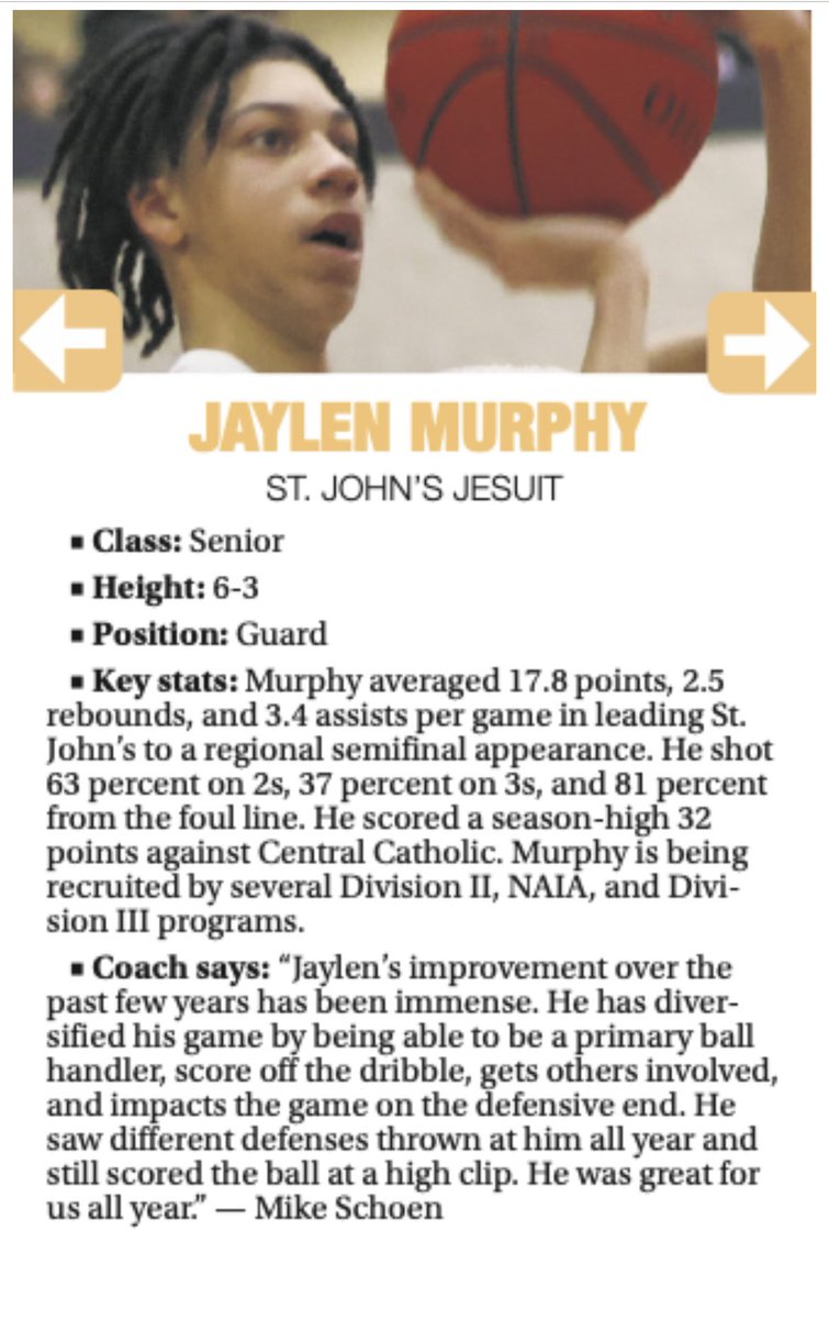 St. John’s Jesuit Basketball (@sjj_basketball) on Twitter photo Congratulations to Jaylen Murphy ‘24 on being named to the All-<a href="/toledosports/">Blade Sports</a> Team!
Go Titans! 🏀 Congratulations to Jaylen Murphy ‘24 on being named to the All-<a href="/toledosports/">Blade Sports</a> Team!
Go Titans! 🏀