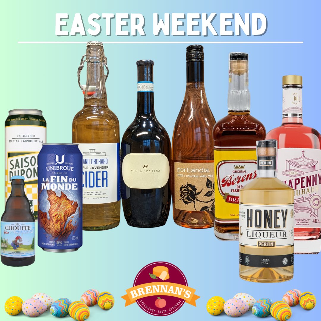 Open Saturday 8am-6pm for your last-minute #Easter needs! We are closed on Easter Sunday.

Great options for adult Easter baskets or for sharing with loved ones!

#Saison #Tripel #Lavender #HardCider #Barbera #Syrah #Rose #WisconsinBrandy #RhubarbGin #HoneyLiqueur #EasterWine