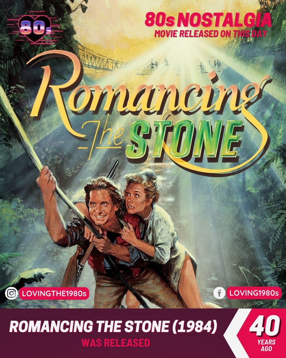 Which Michael Douglas and Kathleen Turner movie was released 40 years ago today? Romancing the Stone (1984)
📷 #Lovingthe80s #80sNostalgia #MichaelDouglas #KathleenTurner #RomancingtheStone