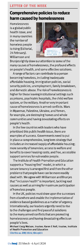 Internationally, our leaders urgently need to rise to the challenges and find peaceful solutions to the many armed conflicts that are promoting homelessness and having devastating effects on people’s lives. bmj.com/content/384/bm… @Shelter @HomelessLink @crisis_uk @HomewardsUK