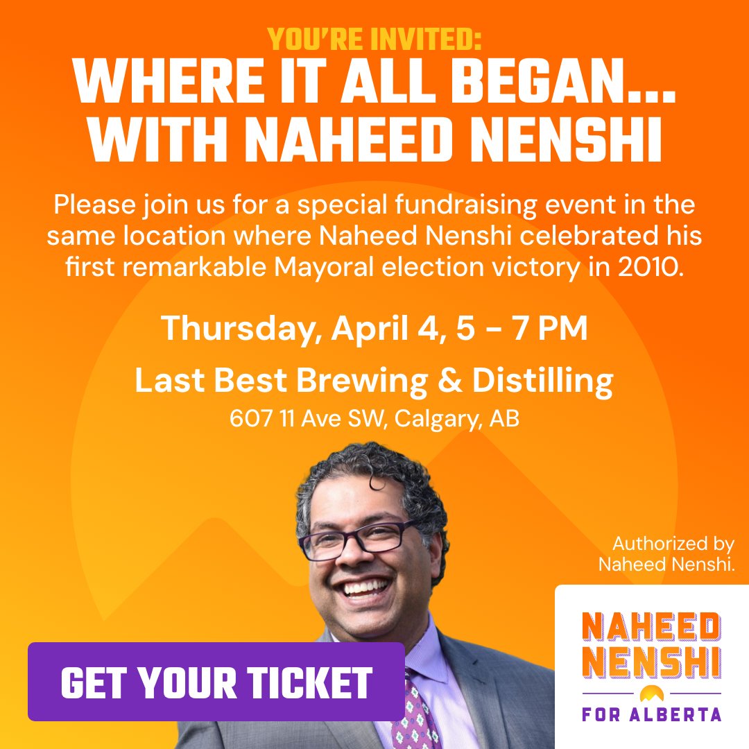 Next Thursday, April 4, we're going to gather @lastbestbrew in Calgary to talk about what we can do, together, for Alberta. Tickets for the event can be purchased here: tickettailor.com/events/naheedn… There's a lot of great memories in this building. Let's make some more.