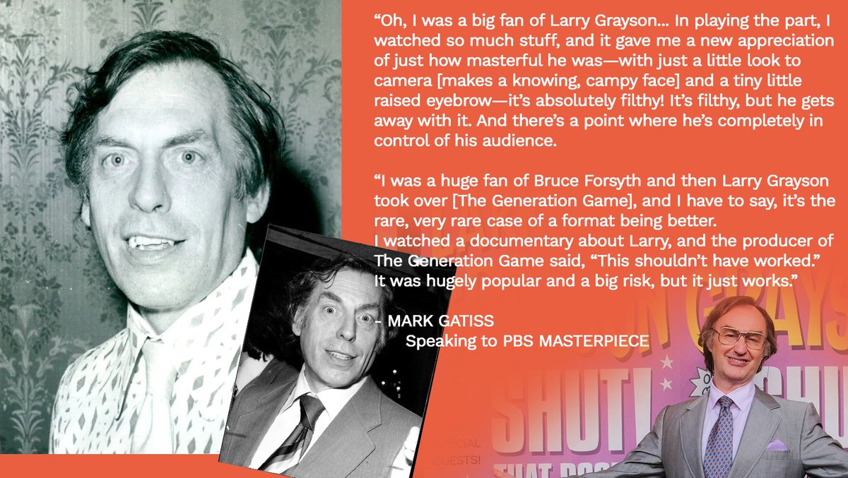 Noele_Gordon's tweet image. Mark Gatiss speaks of Larry Grayson in an interview with PBS as 'Nolly' airs stateside. "I think he’s just wonderful and a really fascinating man. It was just a delightful experience." #NollyPBS #Nolly #LarryGrayson #NoeleGordon