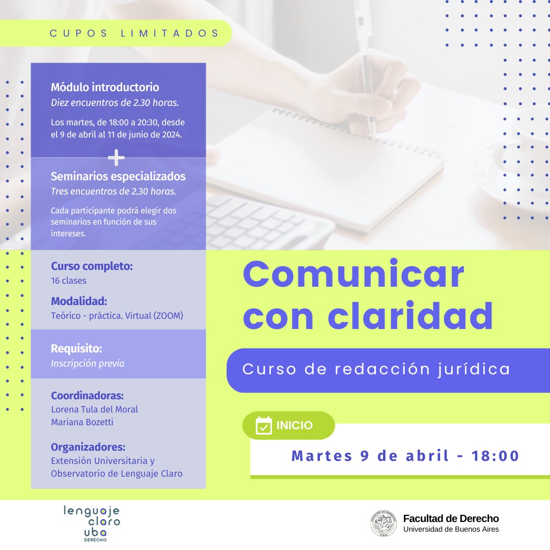 El martes 9 de abril empieza este curso. 
Toda la información acá: derecho.uba.ar/extension/curs…