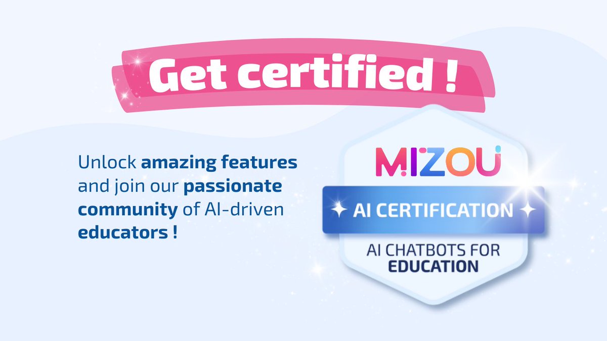 FINALLY ! The moment you've been waiting for is here!!!

The Mizou AI Academy course is now available, offering insights, practices, and a certification, all for free 🔥!

➡️ Get certified: mizou.com/ai-academy
                        
#AIcourse #edtech #teacher #Mizou