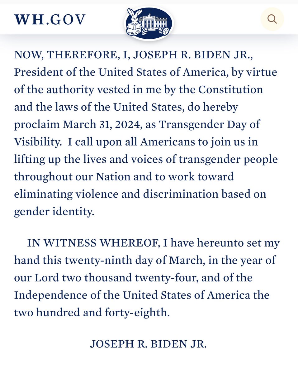 It’s no coincidence or surprise that Biden decreed this for Easter Sunday, the celebration of the Lord’s Resurrection. This is one of many receipts our Catholic* president will have to account for on judgement day (Matt 12:36-37). Lord have mercy: