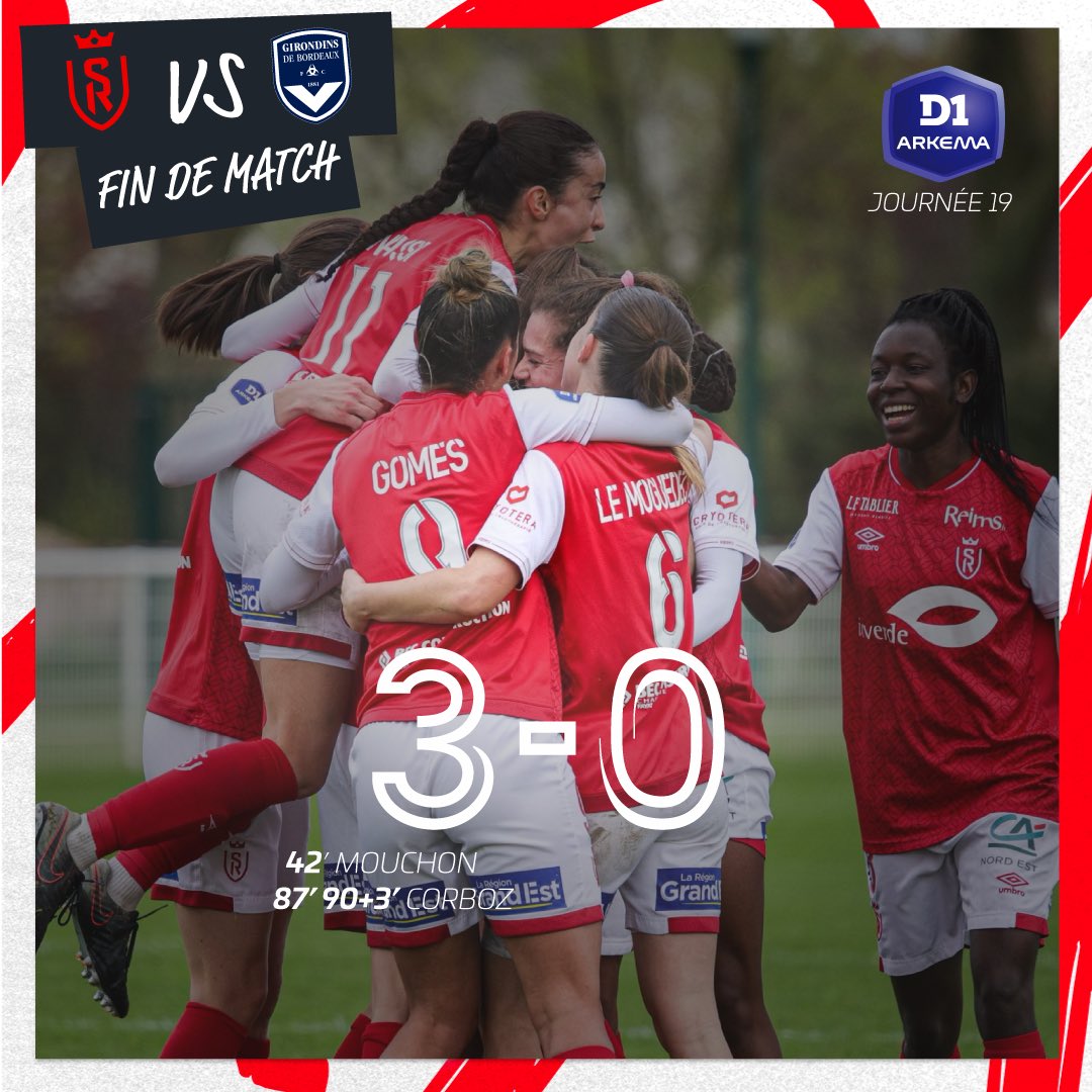 90+4’ | 3-0 🏁 Invaincues cette saison au Centre de vie Raymond Kopa ! 💪 Nos Rouge et Blanche s’imposent cet après-midi face à Bordeaux avec un but de Noémie Mouchon et un doublé de @rcorbs10 🔥 #SDRFCGB #D1Arkema #PionnièresEtAmbitieuses