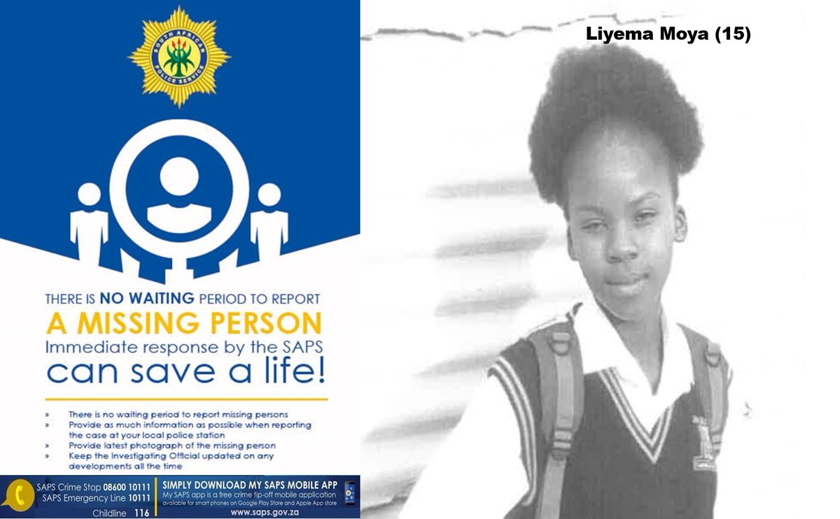 RT #sapsWC #Missing 15yr-old Liyema Moya sought by Worcester #sapsFCS Unit. She was last seen by her mother on Sunday 24/03 when she reportedly left her home in Zweletemba, Worcester without informing any one of her whereabouts. Info->WO Krokarani on 082 335 0656 #CrimeStop…