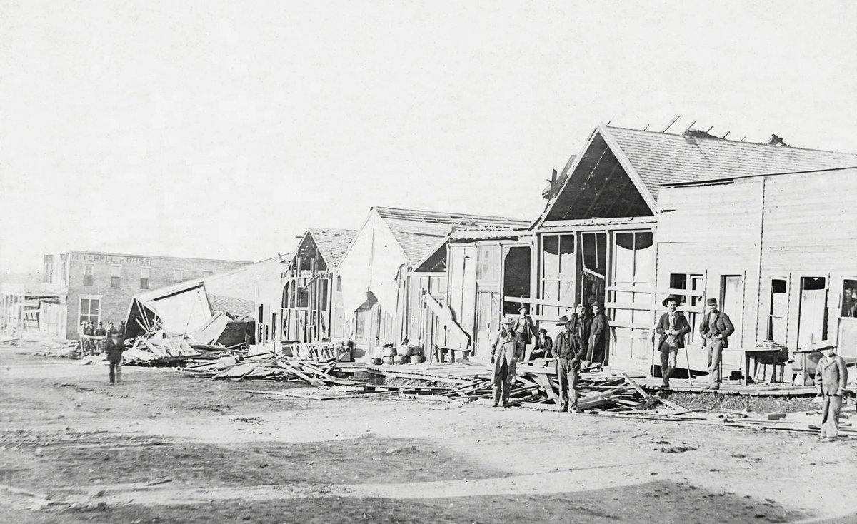 #OnThisDay – March 30, 1897 – A tornado hit Chandler, Oklahoma Territory. It killed an estimated 15 people, injured hundreds, & almost destroyed the entire town. By 1898, sturdier brick & stone buildings were constructed. (A. W. Bennett Collection, OHS) #Tornado #okwx