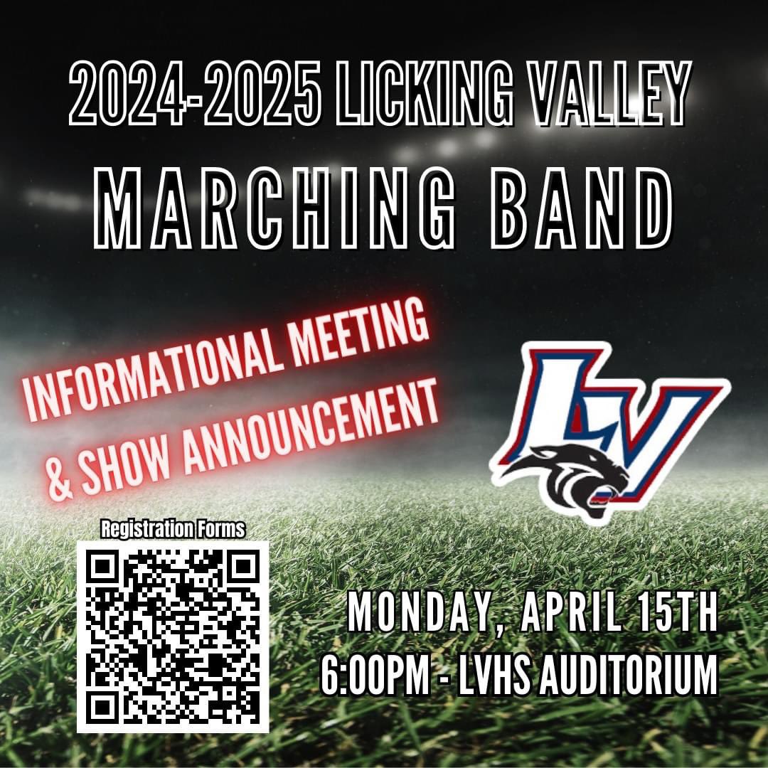 🥁🎺 Get ready to march into an EPIC season with us! 🎺🥁 Mark your calendars for April 15 and join us in the LVHS auditorium at 6pm for our info. meeting where we'll reveal our competition show &amp; debut our NEW Band/Guard uniforms and flags! Don't miss out! #LVBands