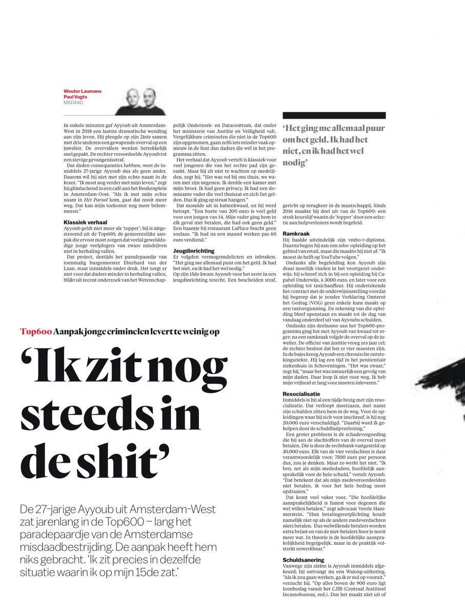 FrankSmilda's tweet image. Ayyoub (27) zat in de Top600 voor jonge criminelen. Zo ziet zijn leven er nu uit: ‘Ik zit nog steeds in de shit’
parool.nl/amsterdam/ayyo…
#top600