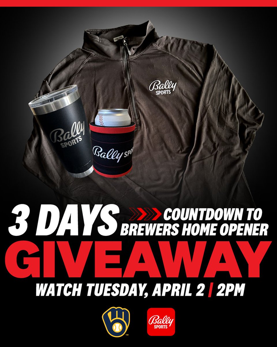 FanDuel Sports Network Wisconsin (@fanduelsn_wi) on Twitter photo 3 days until <a href="/Brewers/">Milwaukee Brewers</a> Home Opener!
Follow @BallySportWI + repost this for a chance to score a Bally Sports Prize Pack to make #OpeningDay a home run!
⚾️ One-hour Brewers Live - Tuesday 2pm
NO PURCHASE NECESSARY. 18+. Legal residents of WI only. See OFFICIAL RULES at 3 days until <a href="/Brewers/">Milwaukee Brewers</a> Home Opener!
Follow @BallySportWI + repost this for a chance to score a Bally Sports Prize Pack to make #OpeningDay a home run!
⚾️ One-hour Brewers Live - Tuesday 2pm
NO PURCHASE NECESSARY. 18+. Legal residents of WI only. See OFFICIAL RULES at