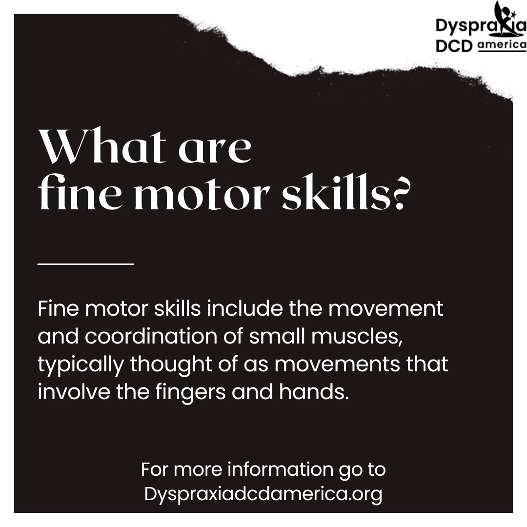 Dyspraxia/DCD impacts fine motor skills. Learn more@ dyspraxiadcdamerica.org/what-is-dyspra… #Dyspraxia #DCD #DyspraxiaDCDAmerica #Finemotor #GrossMotor #Morethanmotor #Motorplanning #Overlapping #Difficulty #Disability #neurodiversity #lifelongcondition