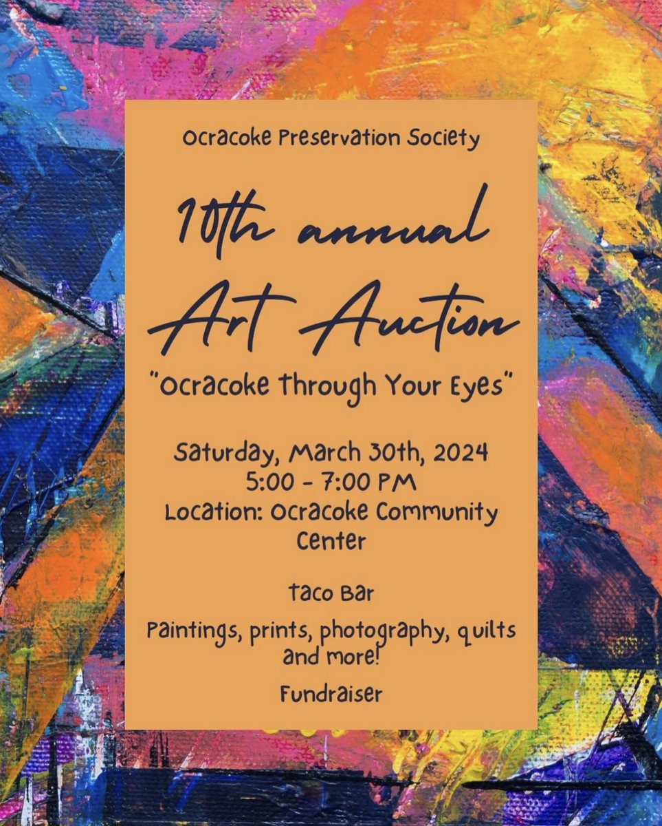 The 10th annual Ocracoke Through Your Eyes Art Auction is happening tonight! Come on out and support local artists 🎨 #visitocracokenc #visitnc #ocacoke #outerbanks #obx #nc #northcarolina #island #travel #artauction