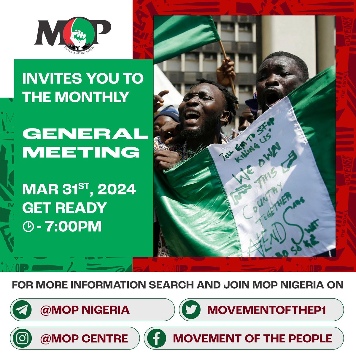 Join the conversation Meeting Zoom link will be posted on MOP Nigeria telegram platform.