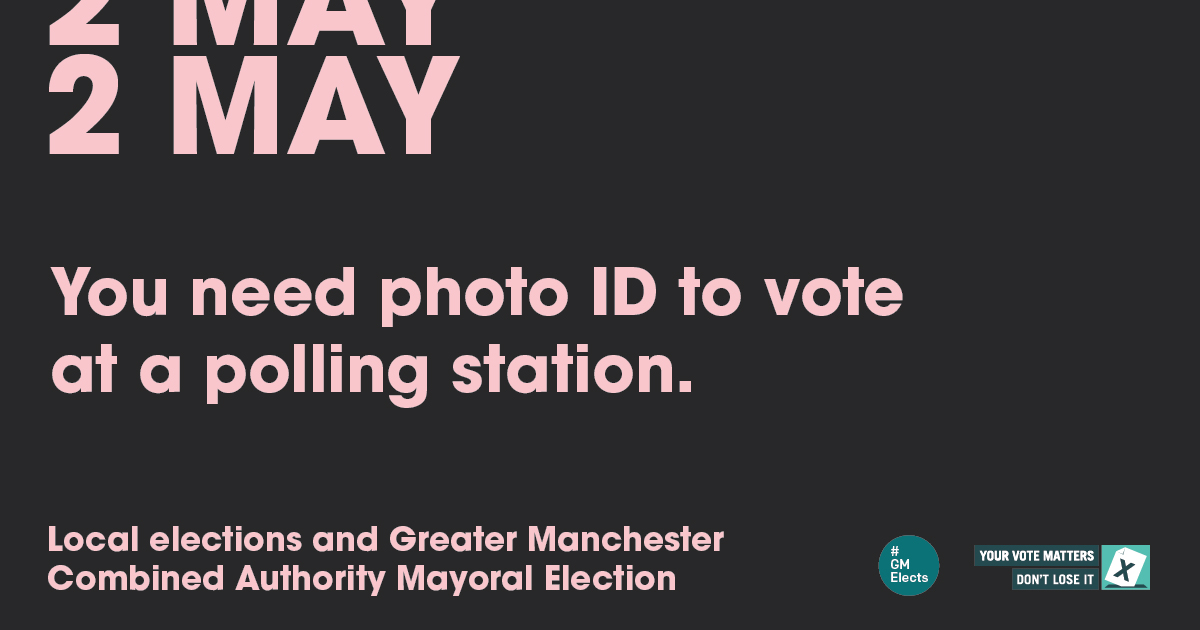 You need photo ID to vote at a polling station in the local and GMCA Mayoral elections on 2 May.🙋‍♂️ Find out what ID is accepted and apply for free voter ID if you need to: electoralcommission.org.uk/i-am-a/voter/v… #LocalElection #GMElects