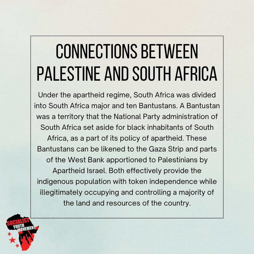 Let us also remember the ongoing fight against apartheid in South Africa. We demand the dismantling of all remaining structures of apartheid and advocate for land expropriation without compensation, paving the way for a socialist South Africa in our lifetimes.