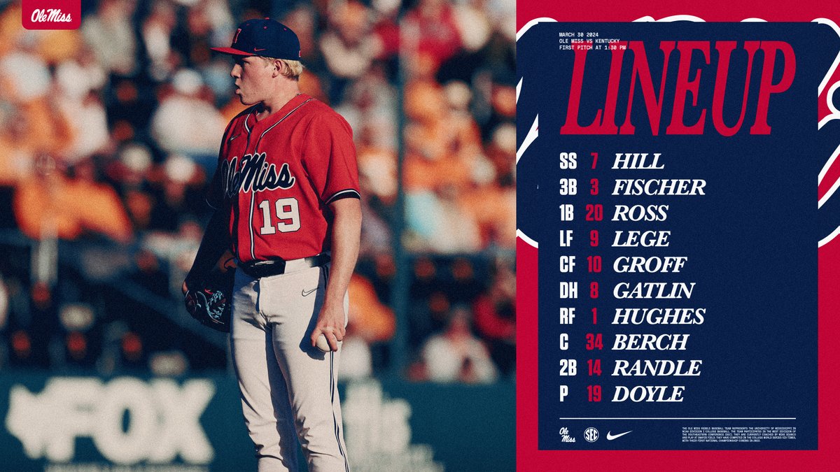 CoachMikeBianco's tweet photo. Lineup for game two vs Kentucky

#HottyToddy #PackSwayze https://t.co/NFPkQKfOsN