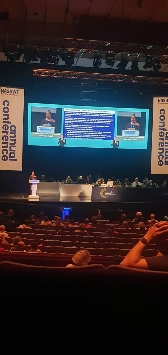 Irene Aserie, Solihull colleague, speaks for the motion on teacher and pupil mental health. #NASUWT24 'A black woman is more likely to experience mental health issues, according to MIND'