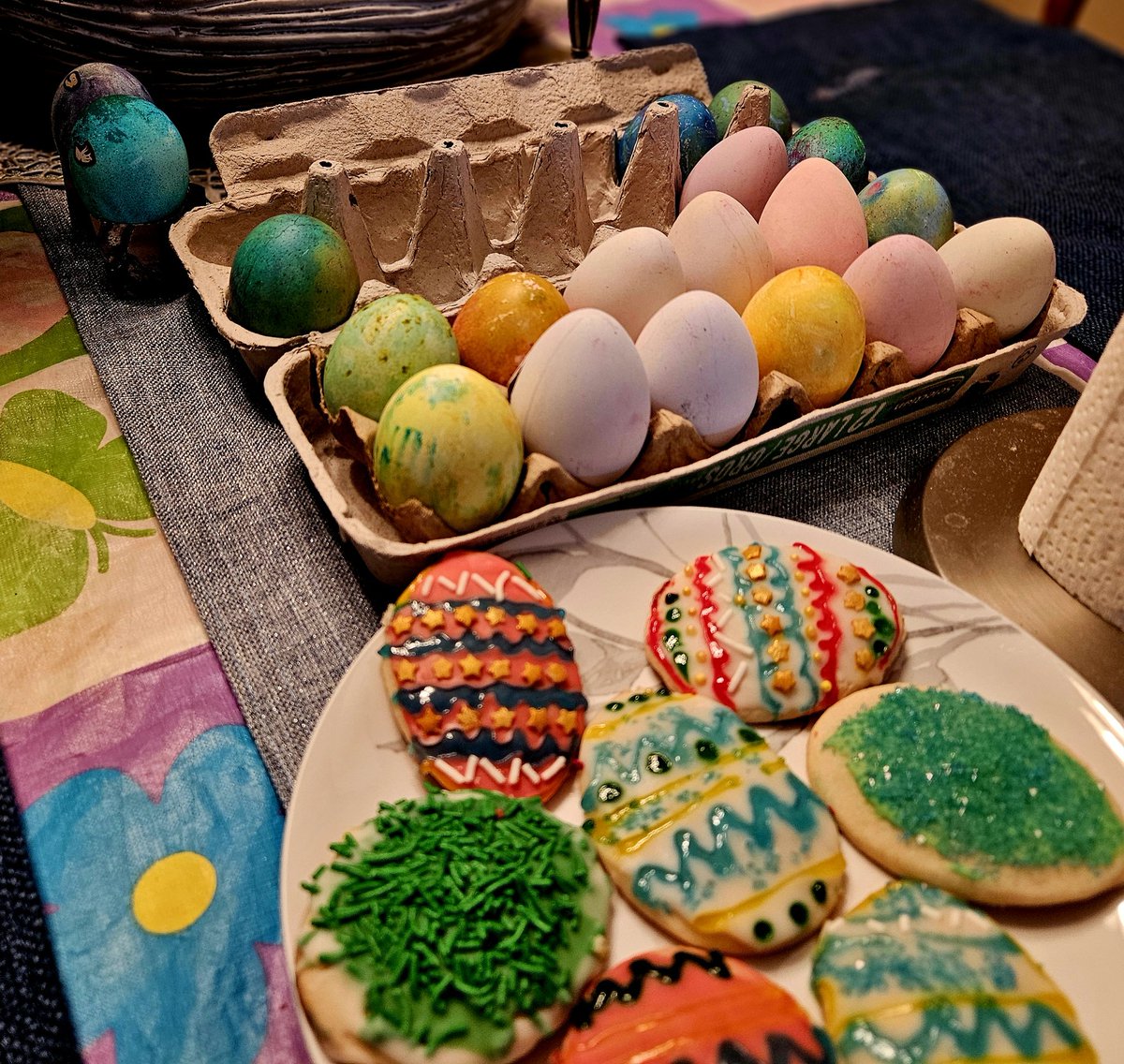 Egg cookies and dyed eggs. #EasterLongWeekend #EasterWeekend