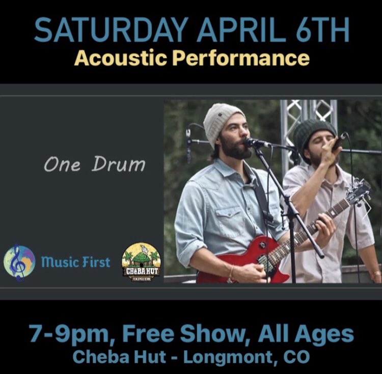 OneDrumBand's tweet photo. 2 acoustic shows coming up in early April! #coloradoreggae #acoustic https://t.co/uCx1DUlf5J