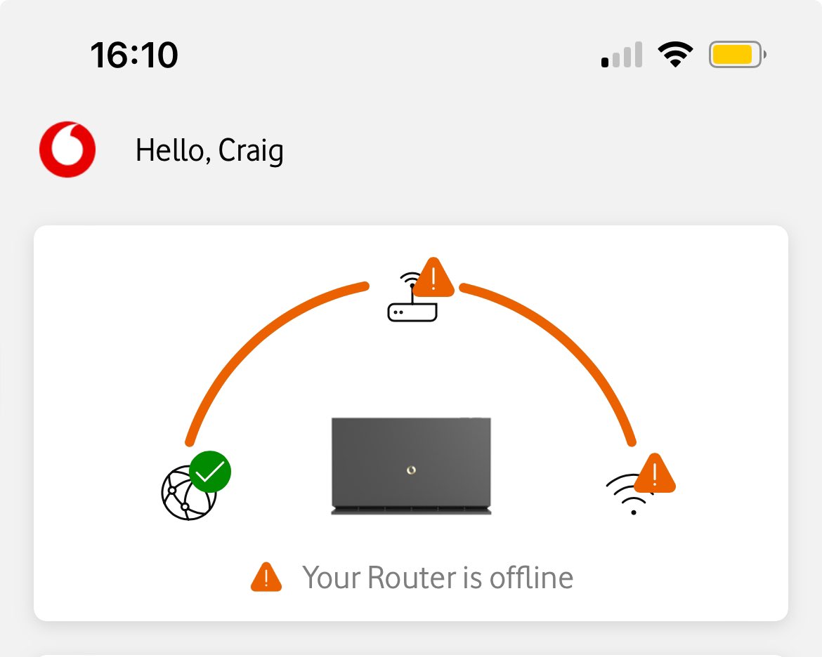 Craig_Boyce's tweet photo. Switched from Sky broadband for being far too slow (I’m talking max speed of 36mbps slow) to Vodafone fibre broadband and I got a day out of it. Might as well go back out for another walk since the sun is out. https://t.co/GiRiroWNwz
