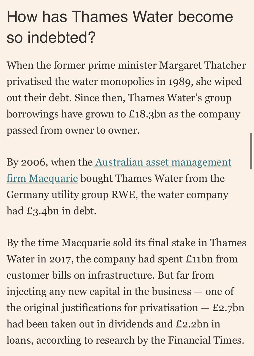 a reminder that Thames Water’s debts have grown from *zero* to over £18bn since privatisation - with billions sucked out in dividends