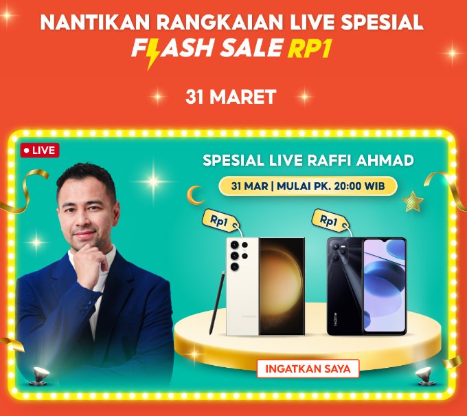 guys, udah siap belum buat dapetin samsung s23 ultra &amp; realme c35 rp1 di shopee live bareng raffi ahmad besok? jgn lupa set reminder, mulai tgl 31 maret  jam 8 malem, jgn sampe ketinggalan ya, nih save dulu linknya shope.ee/6AGxobgm7H #ShopeeLiveSamsungS23Rp1
