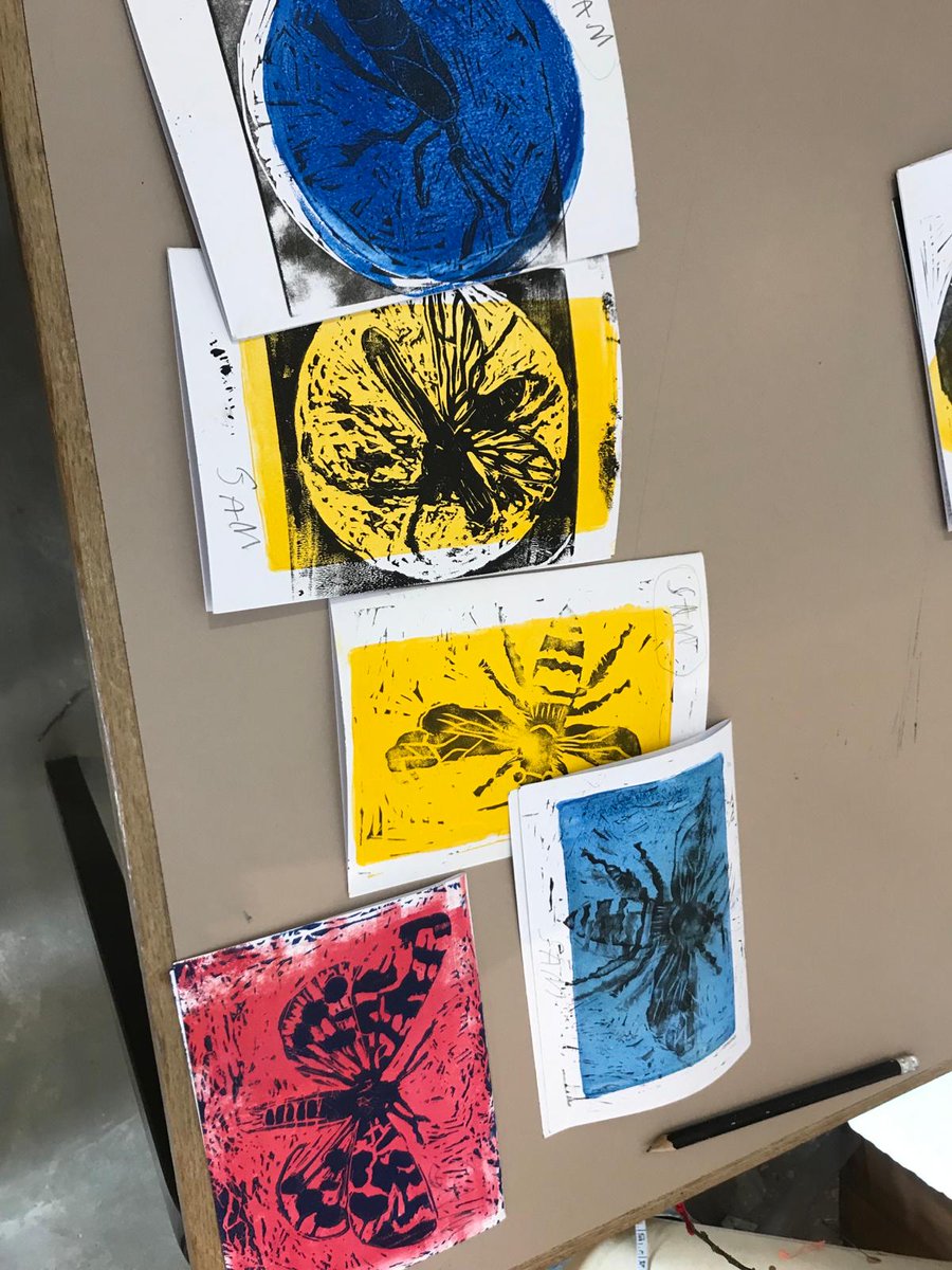 thebugfarmUK's tweet photo. More fabulous Pollinator Trail lino prints from yesterday's workshop. Next workshop is Wednesday afternoon, 3pm. #PollinatorTrail #TheBugFarm #EasterHolidays https://t.co/nJL3duSxLl