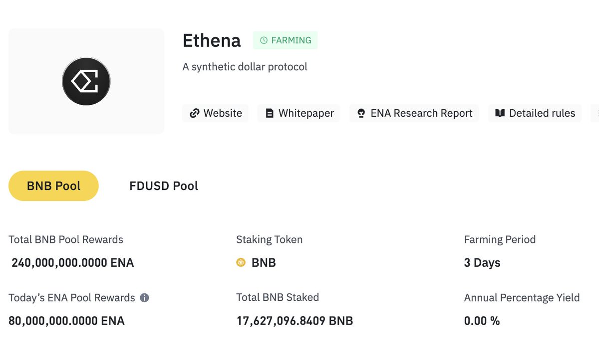 Hari ini... akhirnya kembali lagi 
LAUNCHPOOL Binance <a href="/binance/">Binance</a>  
dengan kode ticker $ENA <a href="/ethena/"></a> 
.
.
Menurut perhitungan saya..
harga pedana yang akan di LAUNCH pada tanggal 2 April nanti adalah berkisar antara $0.35 - $0.5 ✅
.
.
BUKAN AJAKAN BELI
================