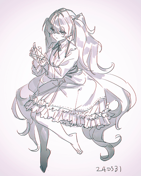 「frilled dress long hair」 illustration images(Latest)｜21pages