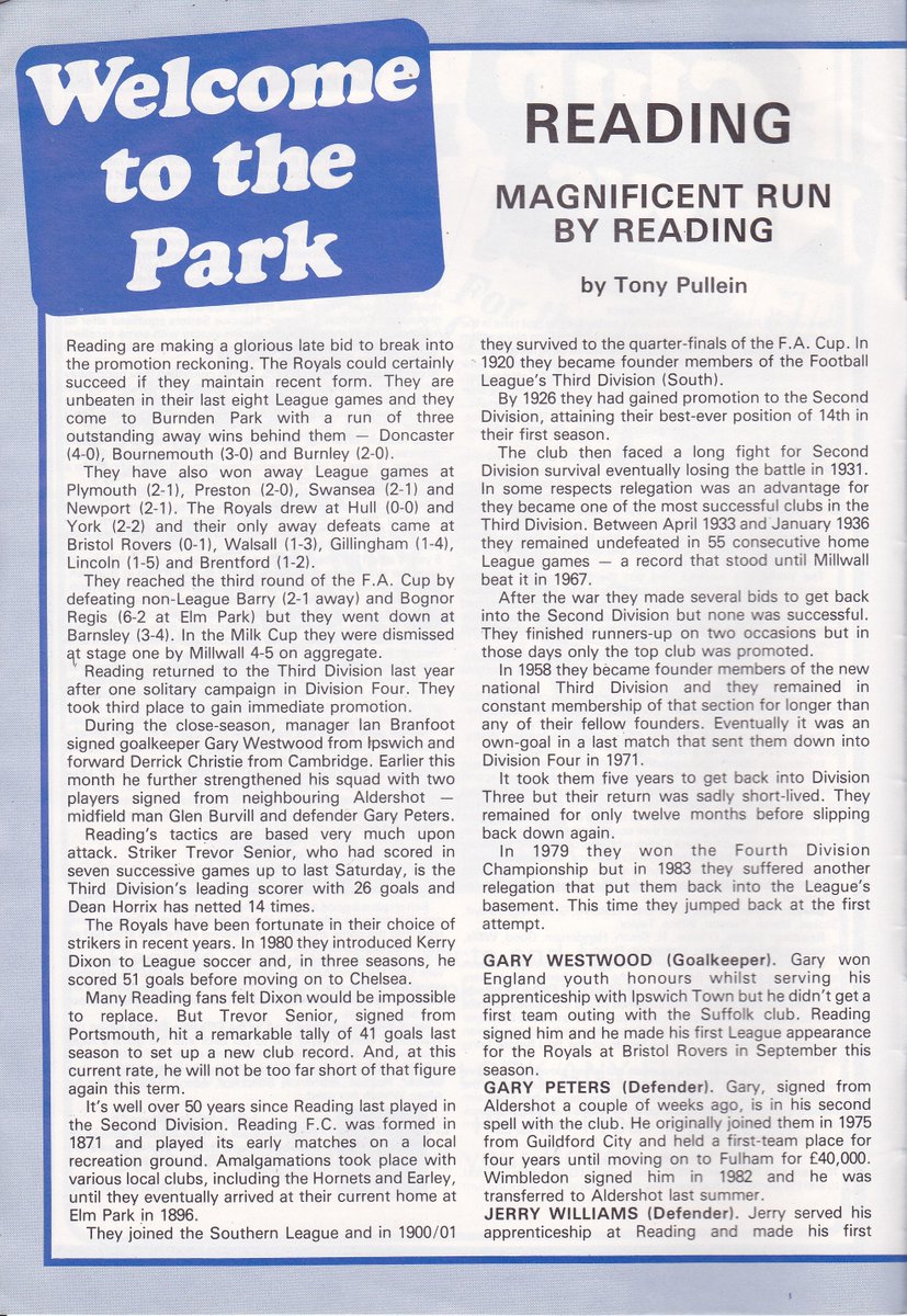 Third tier programme from 1985 for today's #bwfc v #readingfc, 2-1 win with a Dean Horrix (RIP) brace, only 3,627 watched this mid-table clash, safe travels if you are headed north today @TheTilehurstEnd @cribsie @OldRoyalsStuff @ElmParkMemories