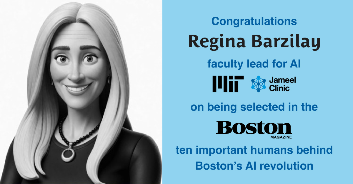 Congratulations to Professor Regina Barzilay, faculty lead for AI at the MIT Jameel Clinic, on being selected in the @BostonMagazine list of 10 important humans behind Boston's AI revolution. Check out the list in full: bostonmagazine.com/news/2024/03/2…