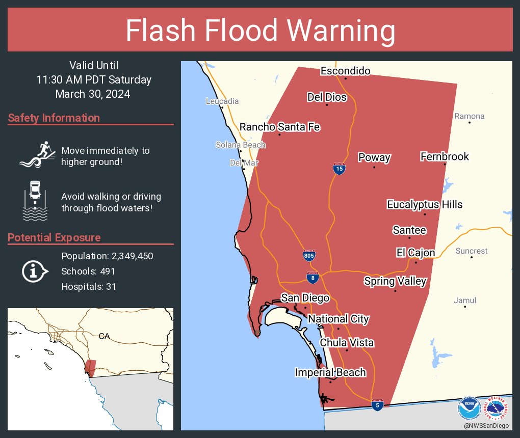 Flash Flood Warning including San Diego CA, Chula Vista CA and Escondido CA until 11:30 AM PDT