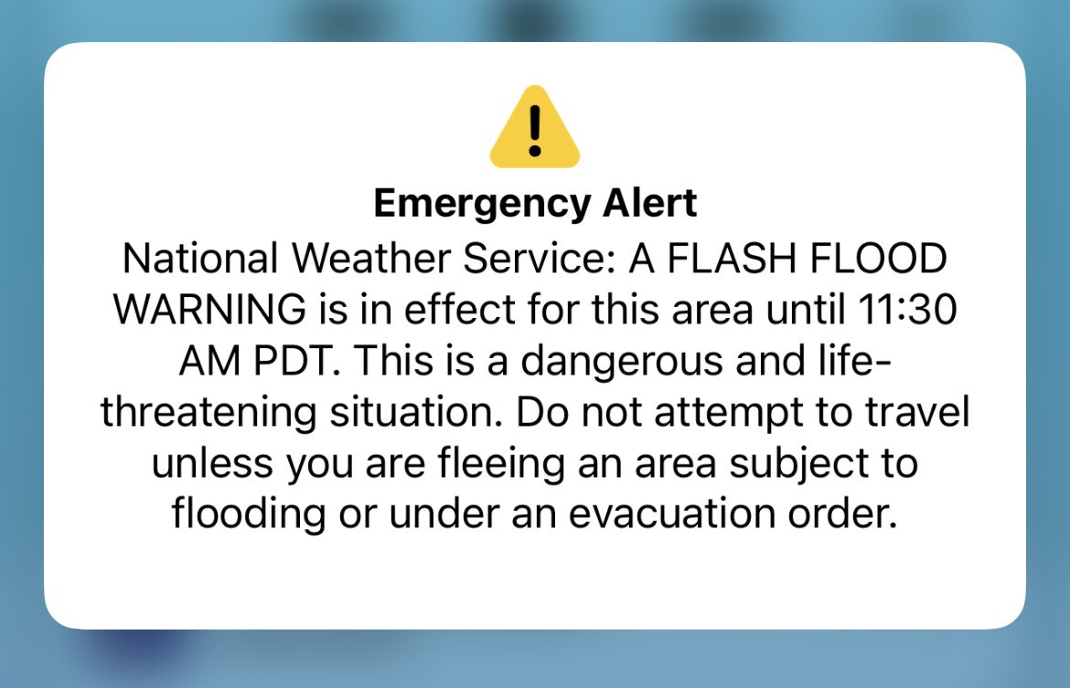 ❗️Emergency Weather Alert❗️Flash Flood Warning - San Diego County. Stay home, stay safe. Today is not the day to be out on the roadways. #sdweather #weather #socalweather #flashflooding
