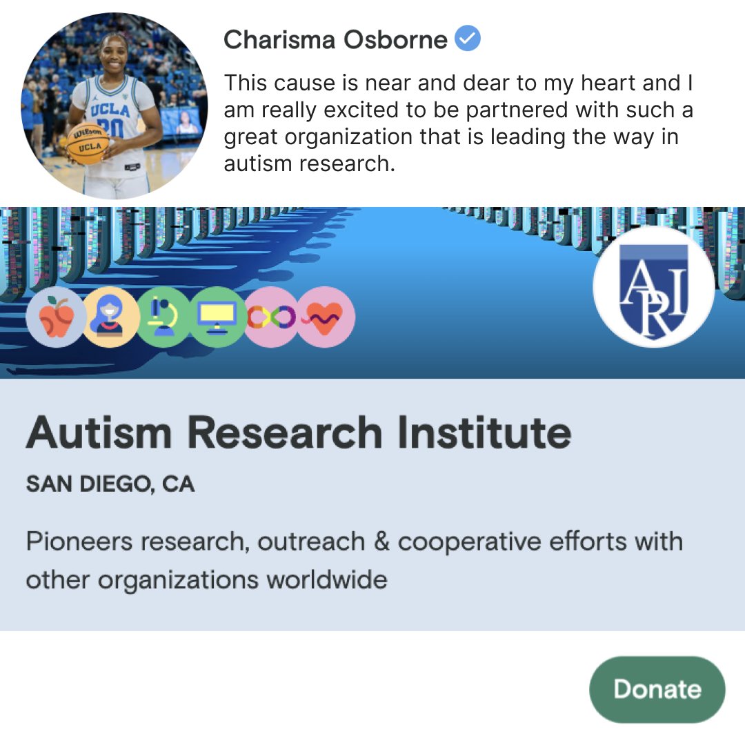 We've teamed up with @klutchsports to support @CharismaOsborne during #MarchMadness as she raises money for @ariConference. 🏀 💛💙 You can help, too! Learn more + donate here: every.org/autismresearch… #wbb #WomensBasketball #ncaa #ncaaw #ncaawbb #ncaatournament #UCLA #Bruins