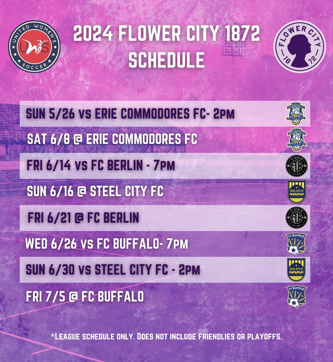 The 2024 @UWSSoccer conference schedule has dropped! Mark your calendars and don’t forget to get your season tickets. 

#flowercity1872 #rochesterny #rootedinrochester