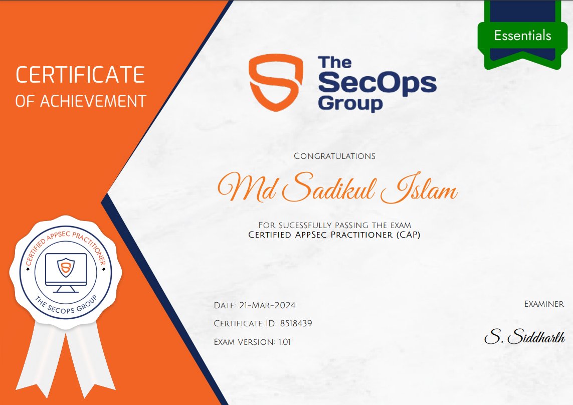 Alhamdulillah 
Become a Certified AppSec Practitioner (CAP)

#ethicalhacking #CyberSecurity #infosec