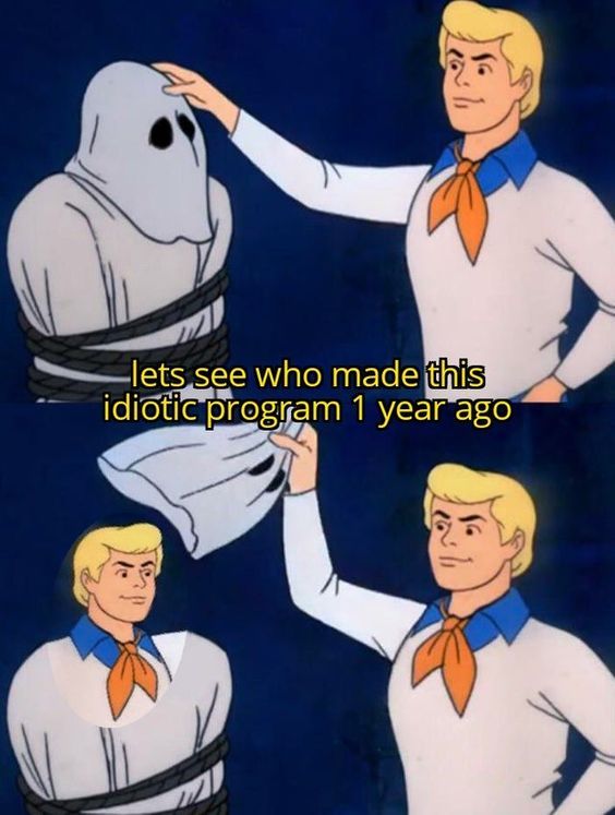 VictCoder's tweet image. me looking at my one year old code.