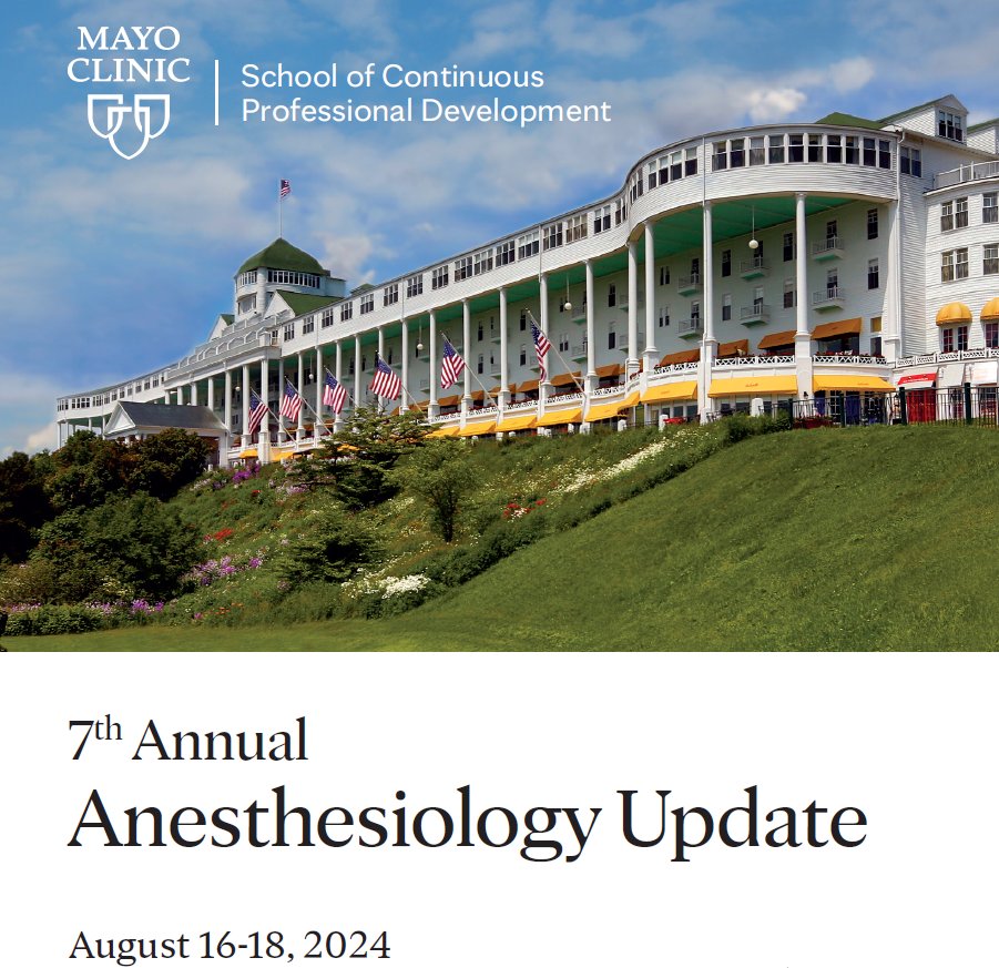 Register to attend our 7th Annual Anesthesiology Update held on Mackinac Island, MI August 16-18, 2024 Don't miss our amazing speakers: @arendt_katie @asabcejo @JuanGRipoll1 @ben_brakke @PeaceEnehMD @LindsayHGuevara @MitchKerfeld @KrueterMD @wbbeam85 mayocl.in/3TX4w4p