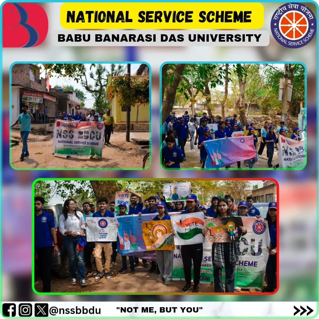 The NSS BBD University organized a vibrant Voting Awareness Rally at Uttardhauna Village, rallying to understand the importance of democratic participation. 
@NSSRDLucknow @_NSSIndia @YASMinistry @ianuragthakur 
#Elections2024 

#VotingAwareness #NationalServiceScheme #nssbbdu