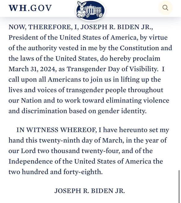 Biden and the Democrats decided Easter - the Holy Day of our Savior’s Resurrection - as transgender day of visibility. There is no length Biden and the Democrats won’t go to to mock your faith, and to thumb his nose at God. We know that Christ is King and God will not be