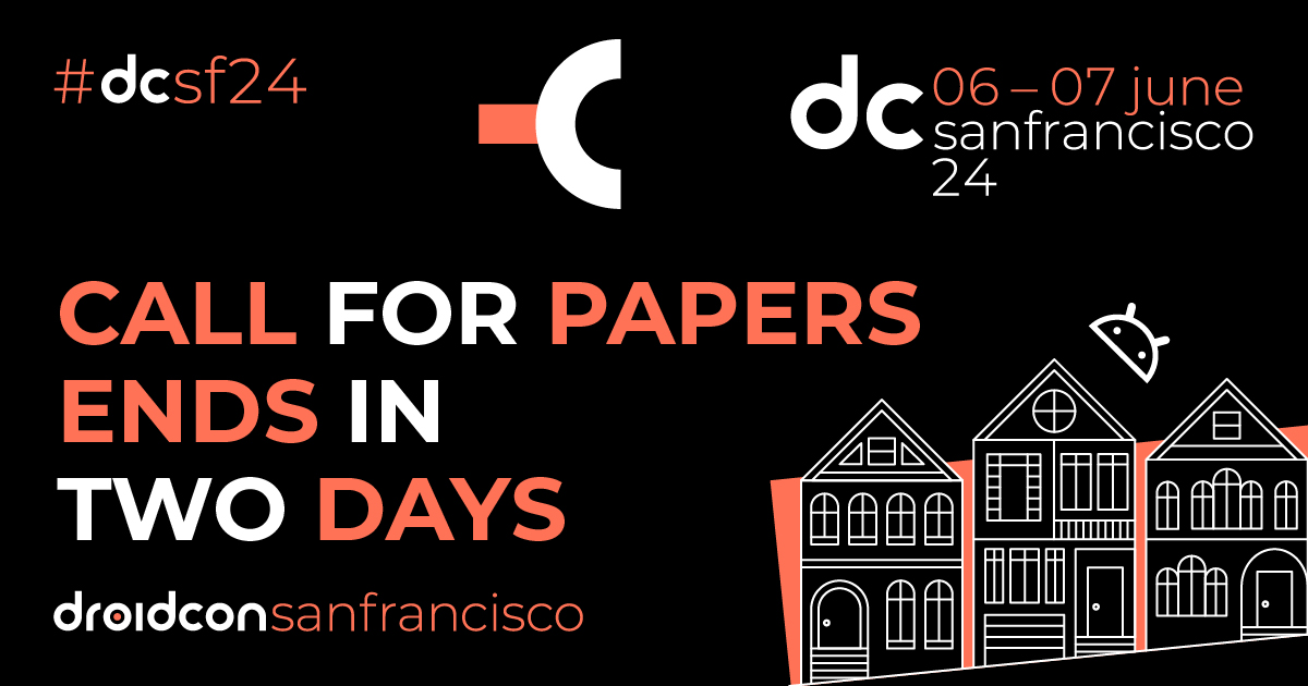 Spend the weekend perfecting your #Android talk proposal! 🗣📢 Only TWO days left to submit your talk to share #AndroidDev insights, experiences, & expertise at #dcsf24! Let your voice be heard in the vibrant #Androidcommunity! Submit here: sessionize.com/droidcon-san-f…