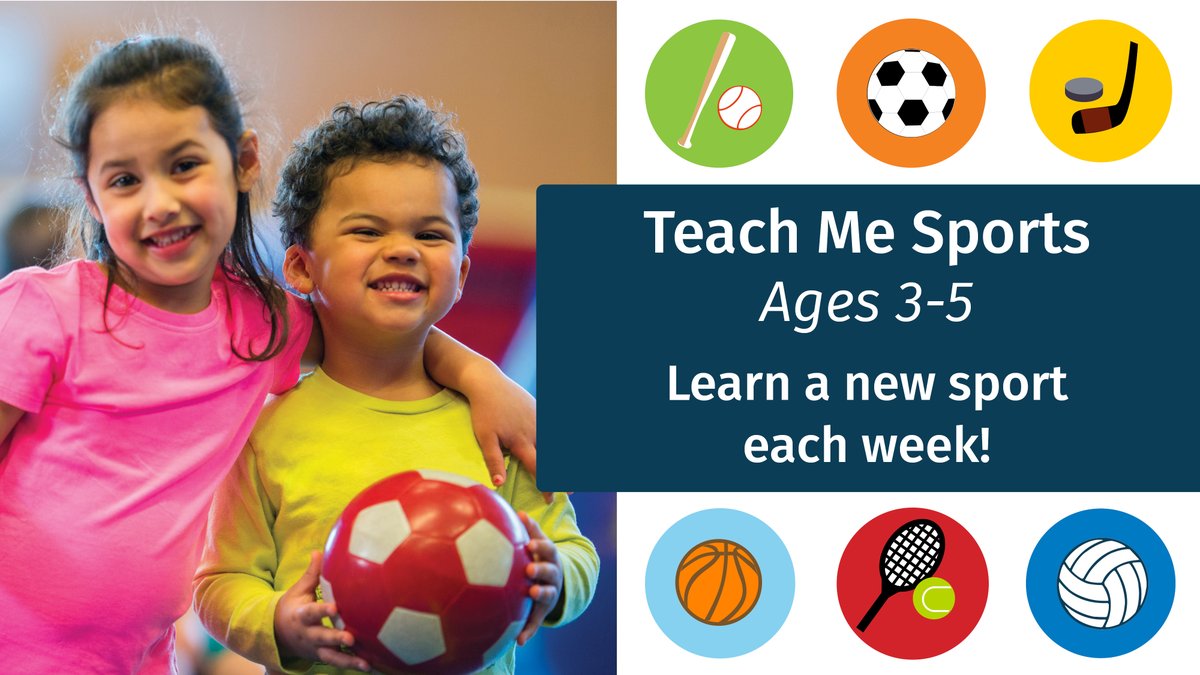 🚨Last chance to join Teach Me Sports is Monday, April 1! ⚽️Kids ages 3-5 experience a new sport every Monday from April 8-29.🏀Learn #teamwork, #sportsmanship and motor skills.🎾Sign up now at the #DGLC! #TeachMeSports #YouthSports #TryNewSports #MotorSkills #GetOutandPlay