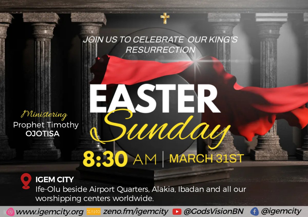 He is not here: for he is risen, as he said. Come, see the place where the Lord lay. Matthew 28:6. You are cordially invited to Easter Sunday service. #igem #Sunday #Easterservice #Christ #resurrection #joinus