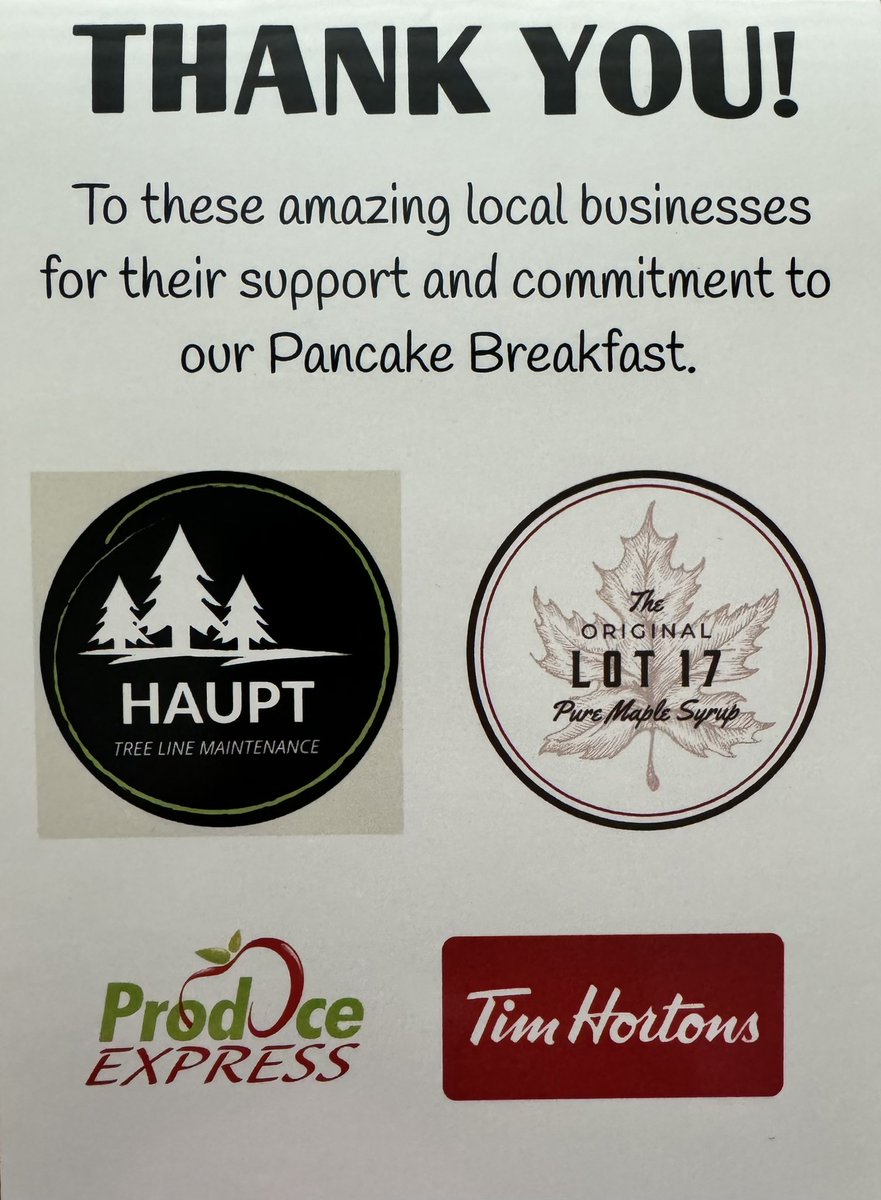 A BIG Thank You to these sponsors sponsors for helping to make our pancake breakfast a success! We truly appreciate your support! <a href="/HauptTLM/">Dan Haupt</a> <a href="/TimHortons/">Tim Hortons</a>