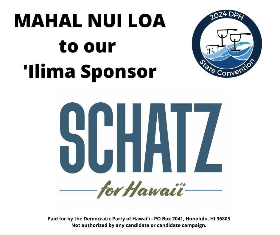 We are grateful for the generous support of Senator Brian Schatz for the 2024 DPH State Convention. If you would like to join him in sponsoring the State Convention check out the different levels and their benefits: dphconvention.com/support-us